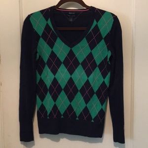 Argyle Front 100%  Fine Gauge Cotton Sweater